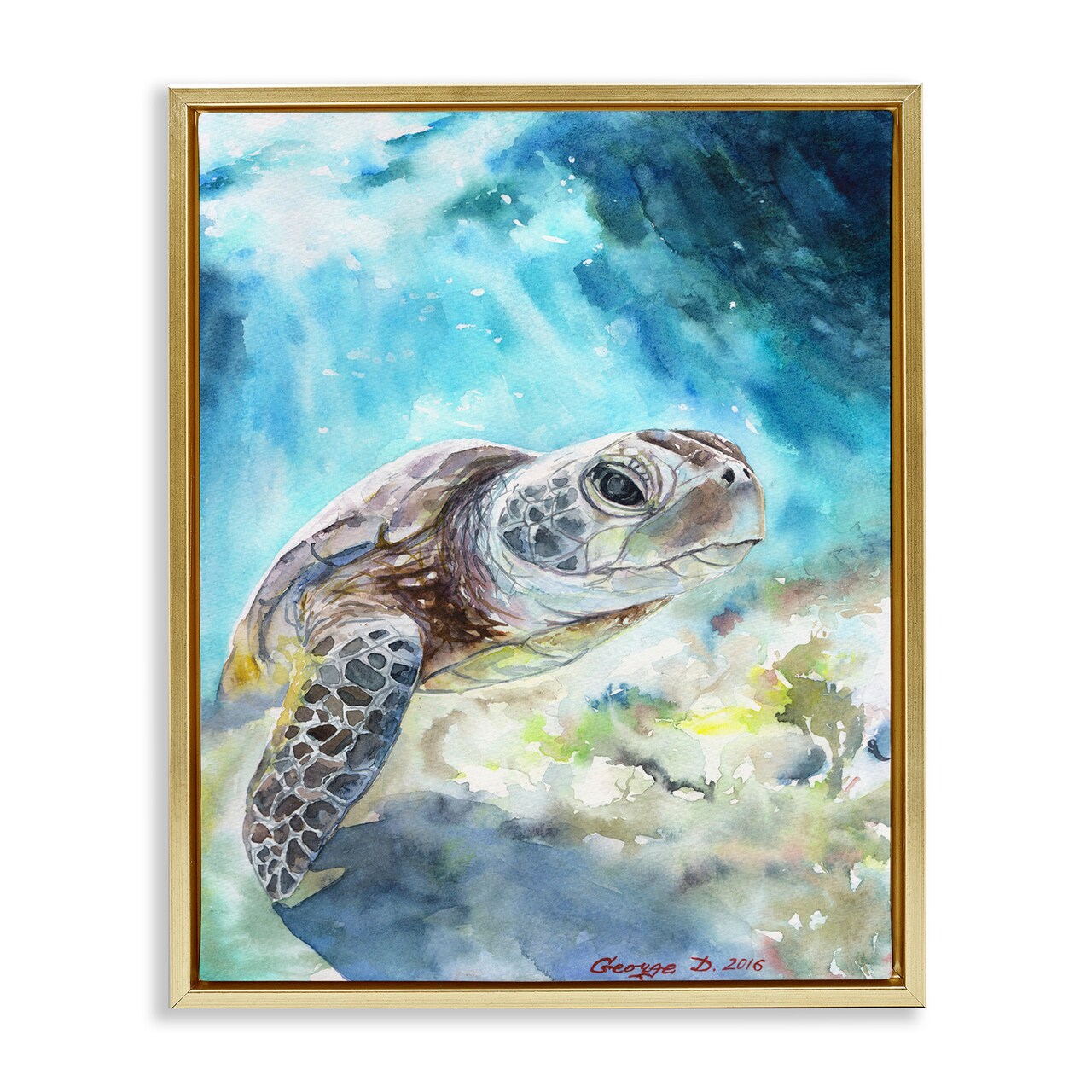Stupell Industries Sea Turtle Ocean Watercolor Framed Floater Canvas Wall Art